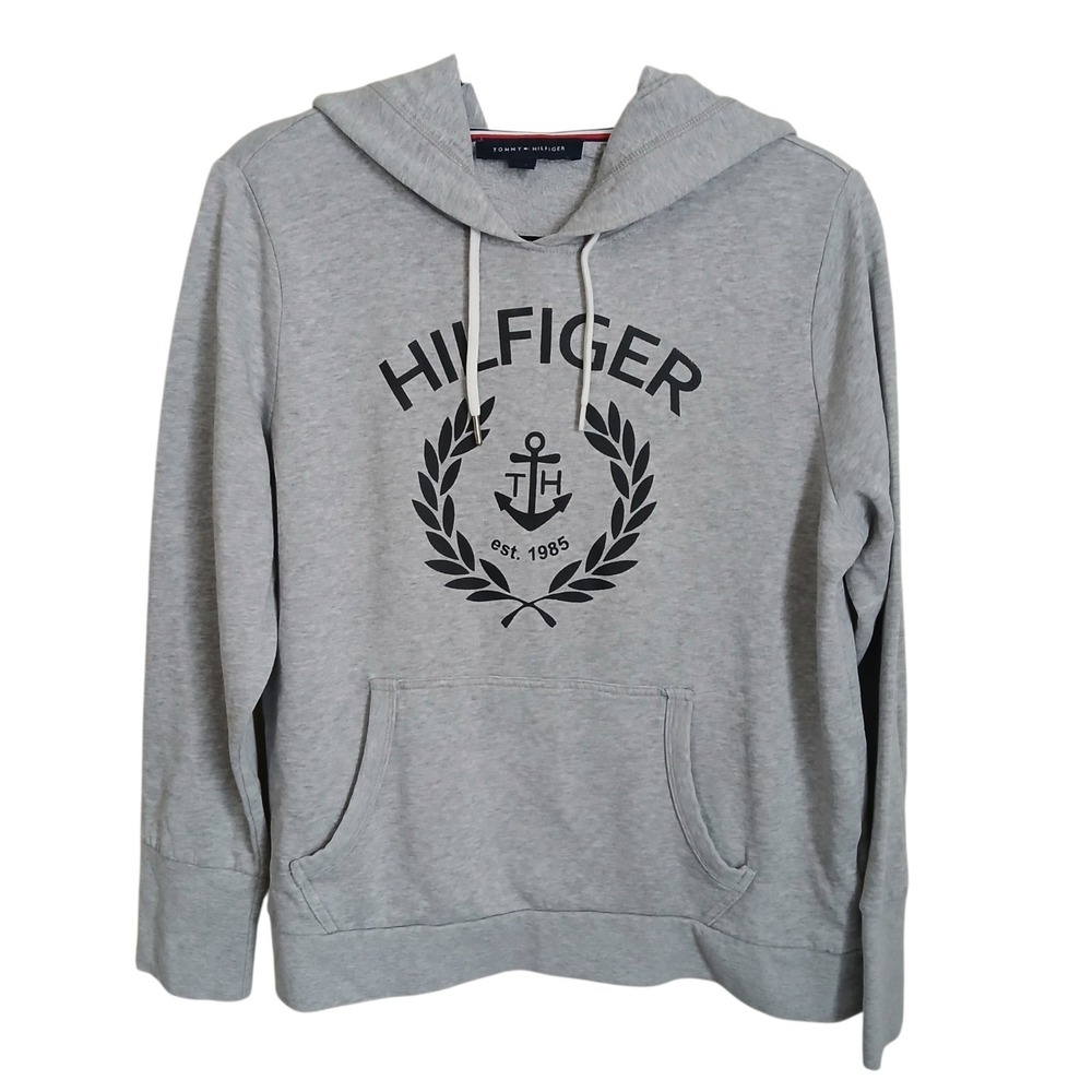Tommy Hilfiger Hoodie Women's Large Gray Heather Anchor Pullover Sweatshirt